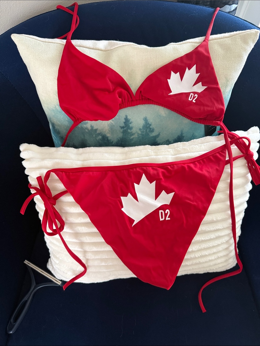 DSQUARED2 Red White Maple Leaf Triangle Bikini Set